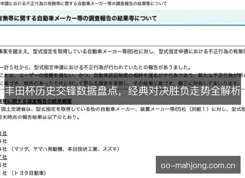 丰田杯历史交锋数据盘点，经典对决胜负走势全解析